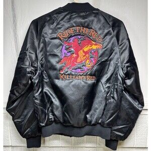 VTG Ride The Red Killians Beer Custom Bomber Jacket Embroidered Black Womens XS